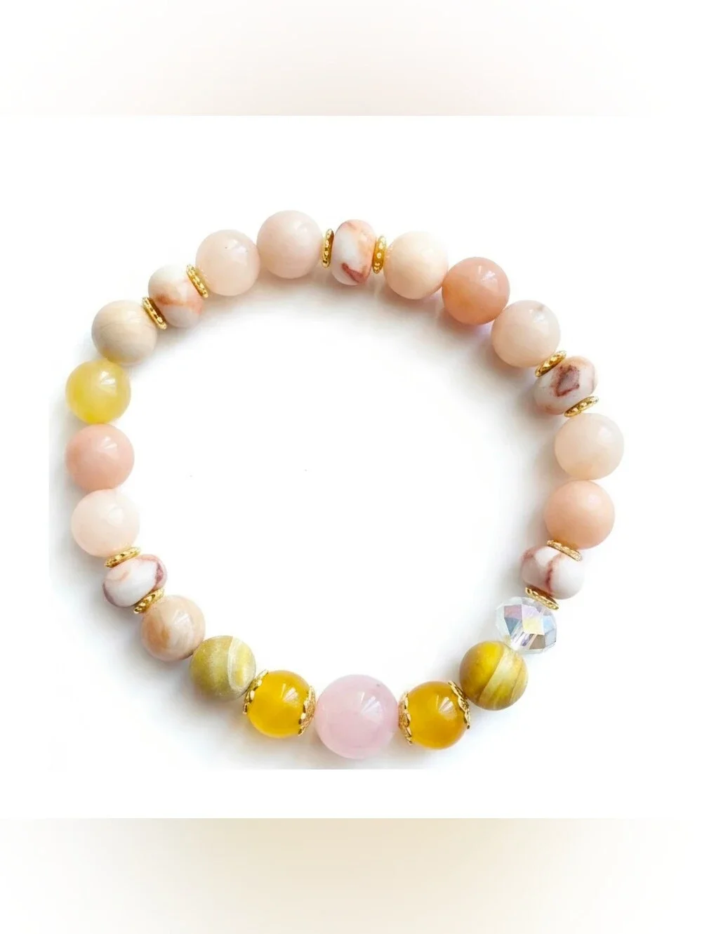 Yanyuan Agate and Peach Aventurine Beaded Stretch Bracelet